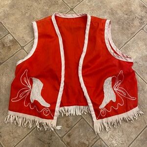 Vintage 1950s Kids Cowboy Vest Red Boots J Bar T Western Roy Rogers  Chainstitch